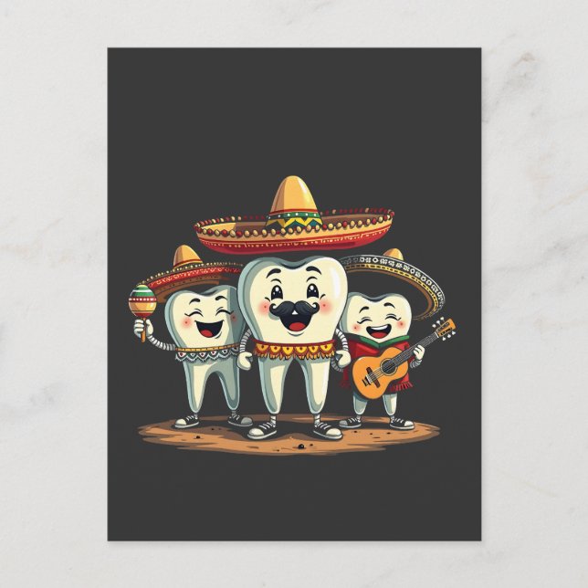 Blommigt Dental Tooth Funny Cinco De Mayo Helg Vykort (Framsida)