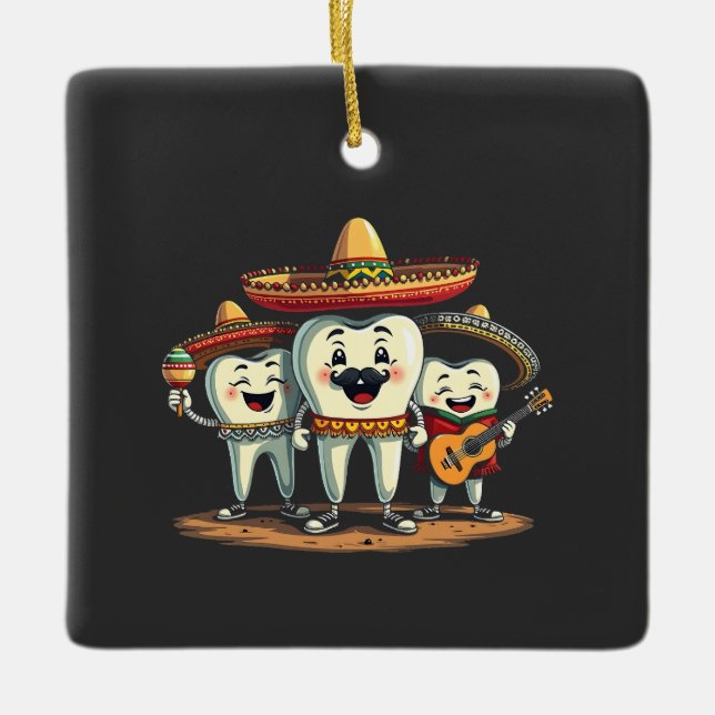 Blommigt Dental Tooth Funny Cinco De Mayo Julgransprydnad Keramik (Framsida)