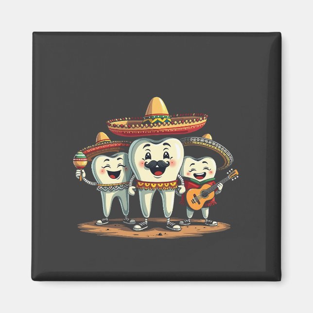 Blommigt Dental Tooth Funny Cinco De Mayo Magnet (Framsidan)