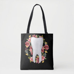 Blommigt Dentist Tooth Flowers Dental Assistant Tygkasse