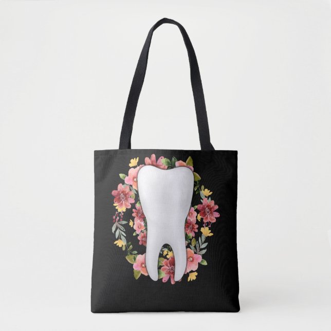 Blommigt Dentist Tooth Flowers Dental Assistant Tygkasse (Framsida)