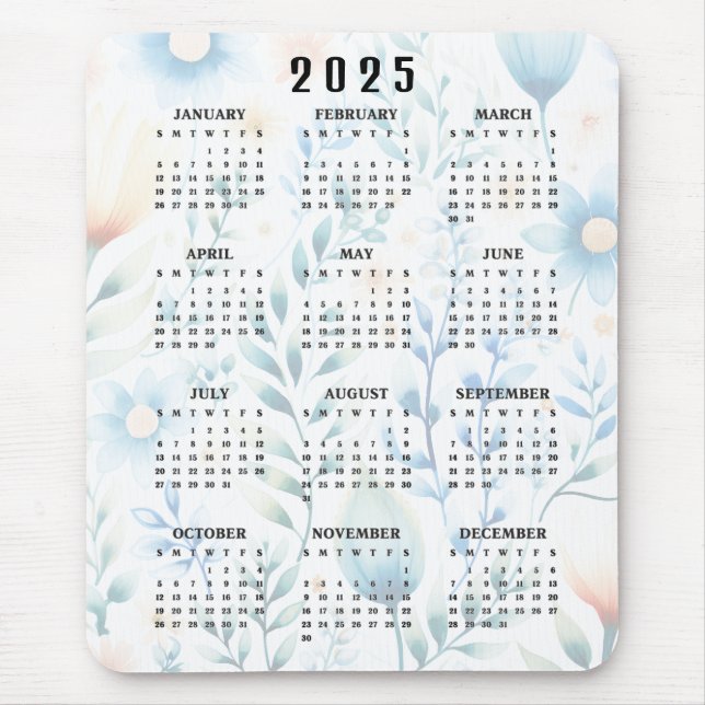 Blommigt Design 2025 Calendar Mousepad Musmatta (Framsidan)