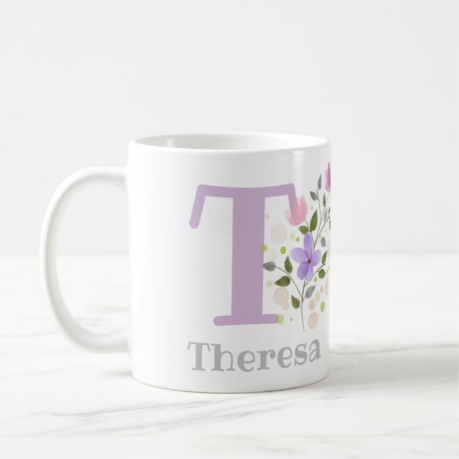 Blommigt Design Coffee Mugg med Namn Theresa (Vänster)