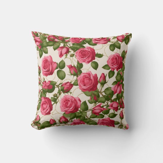 Blommigt Design för Romantisk Rosa ros Kudde (Framsida)