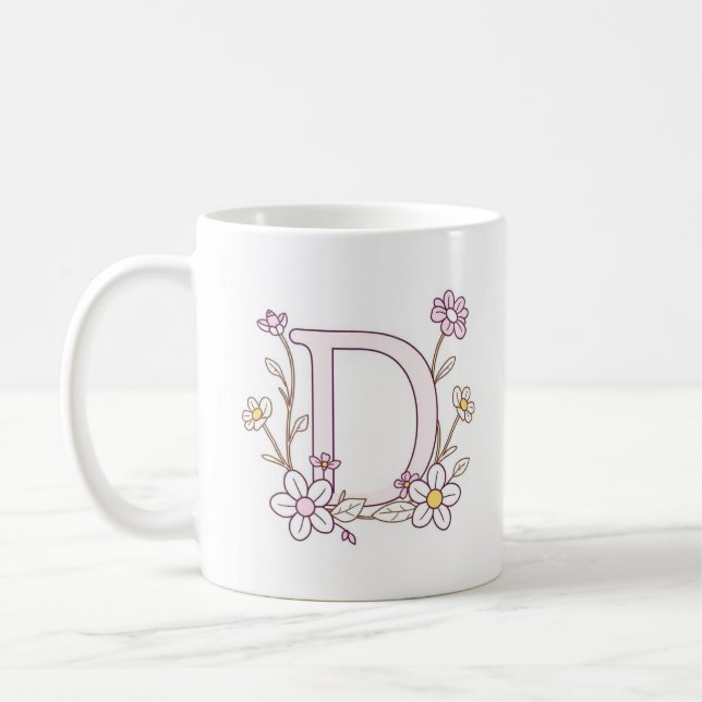 Blommigt Design Monogram D Inledande kaffe Mugg (Vänster)