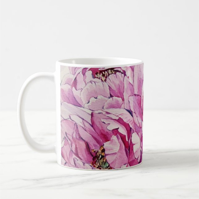 Blommigt designade rosan mugg (Vänster)