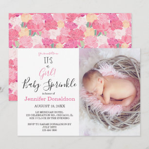 Blommigt Det är en flicka! Rosa Photo Baby Sprinkl Inbjudningar