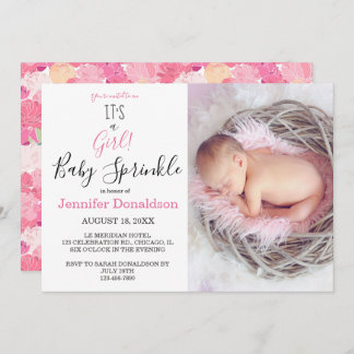 Blommigt Det är en flicka! Rosa Photo Baby Sprinkl Inbjudningar