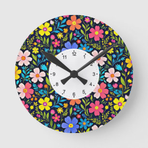 Blommigt Digital Painting Flowers Mönster-38875 Rund Klocka