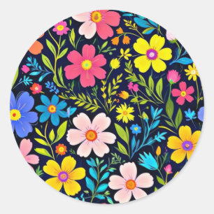 Blommigt Digital Painting Flowers Mönster-38875 Runt Klistermärke
