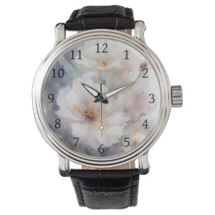 Blommigt Digital Watercolor Flowers Lila Orange 1 Armbandsur