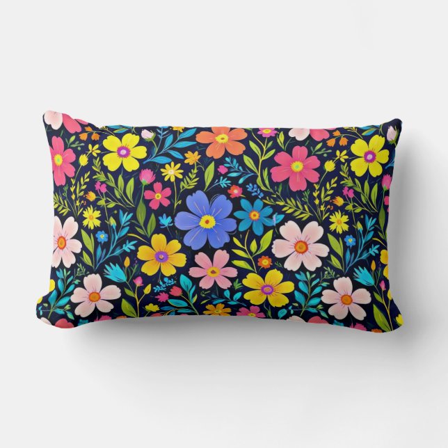 Blommigt digitalt blommönster-38875 lumbarkudde (Framsida)