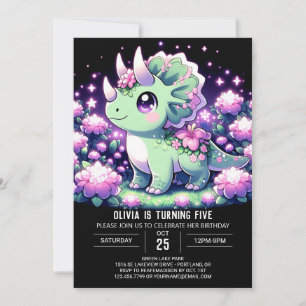 Blommigt Dino Dinosaur Digital Birthday Inbjudningar