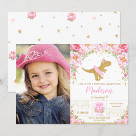 Blommigt Dinosaur Birthday Girl T-Rex Tutu Photo Inbjudningar