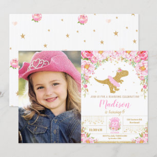 Blommigt Dinosaur Birthday Girl T-Rex Tutu Photo Inbjudningar