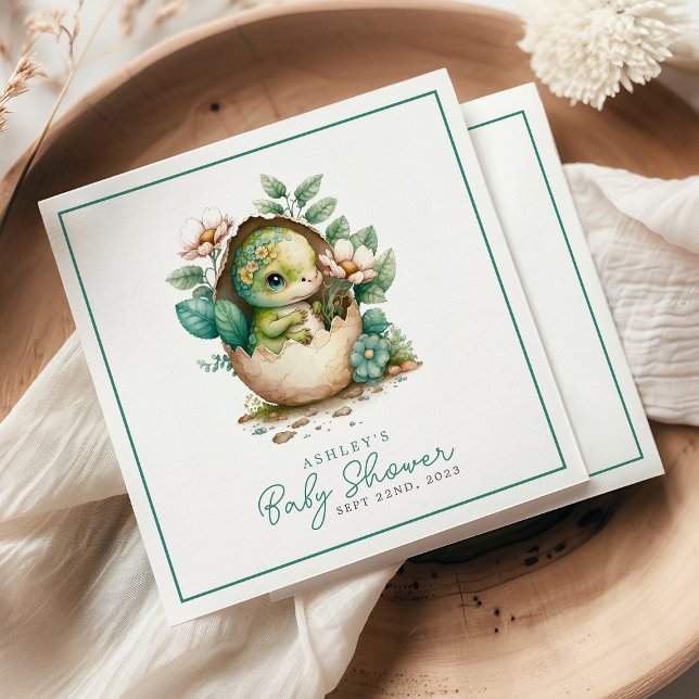 Blommigt Dinosaur Egg Watercolor Baby Shower Pappersservett (Skapare uppladdad)