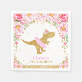 Blommigt Dinosaur Födelsedagsfest Rosa Tutu T-Rex Pappersservett