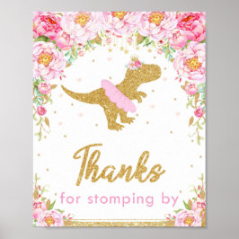 Blommigt Dinosaur Födelsedagsfest T-Rex Tack Poster