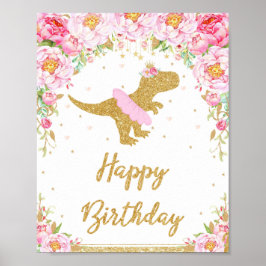 Blommigt Dinosaur Grattis på födelsedagen Party T- Poster