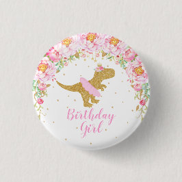 Blommigt Dinosaur T-Rex Birthday Girl Guest of Hon Knapp