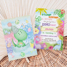 Blommigt Dinosaur Tropical Girl 1ST Birthday