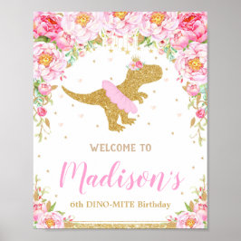Blommigt Dinosaur Välkomstskyltsbanderoll T-rex Poster