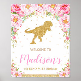 Blommigt Dinosaur Välkomstskyltsbanderoll T-rex Poster