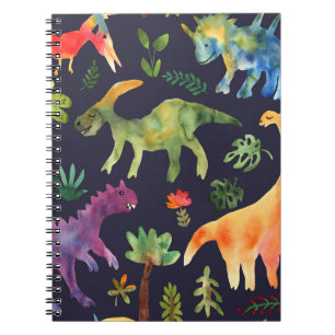Blommigt Dinosaurs: Watercolor Fabric Design Anteckningsbok