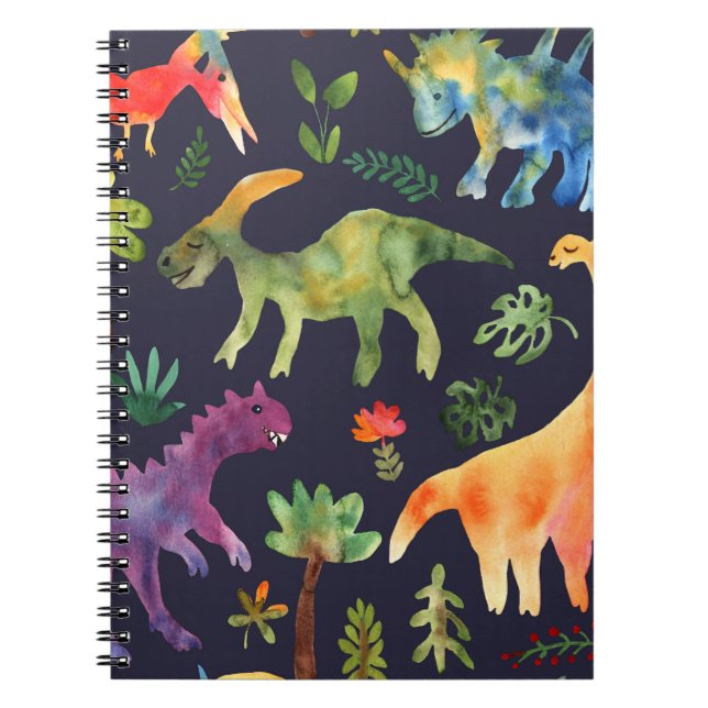 Blommigt Dinosaurs: Watercolor Fabric Design Anteckningsbok (Framsidan)