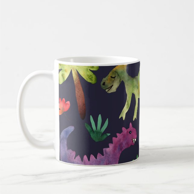 Blommigt Dinosaurs: Watercolor Fabric Design Kaffemugg (Vänster)