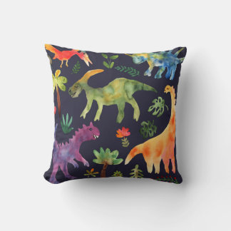 Blommigt Dinosaurs: Watercolor Fabric Design Kudde