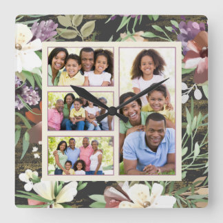 Blommigt DIY Family Instagram Photo Collage Fyrkantig Klocka