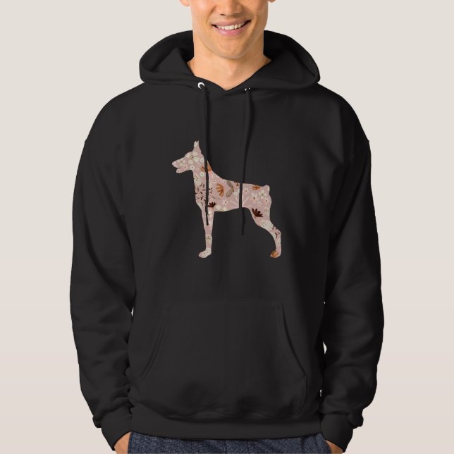 Blommigt Doberman 514 Hoodie (Framsida)
