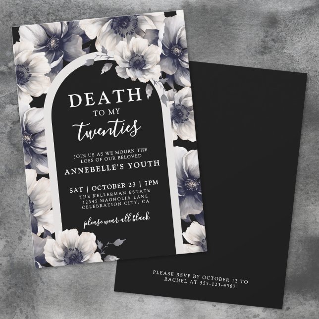 Blommigt Död till min ungdom 30års födelsedag Inbjudningar (Floral Death To My Youth 30th Birthday Invitation)