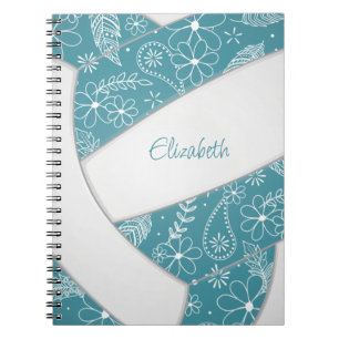 blommigt Dodle teal white volleyball journal Anteckningsbok