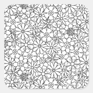 Blommigt Doodle Fyrkantigt Klistermärke