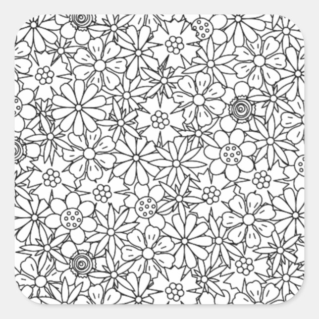 Blommigt Doodle Fyrkantigt Klistermärke (Framsida)