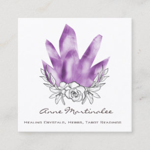 Blommigt Doodle Lila Crystals Square Affärskort Fyrkantigt Visitkort
