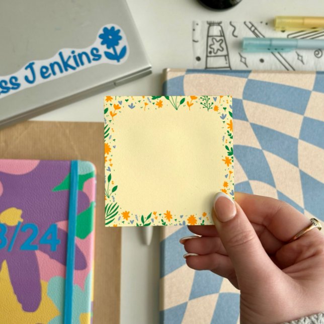 Blommigt Doodle Mönster Post-it Notes 7.6 x 7,6 cm (Skapare uppladdad)