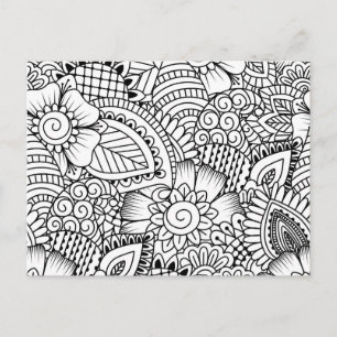Blommigt Doodle Mönster Vykort