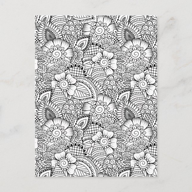 Blommigt Doodle Mönster Vykort (Framsida)