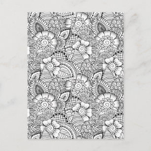 Blommigt Doodle Mönster Vykort