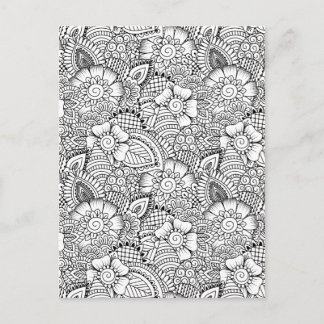 Blommigt Doodle Mönster Vykort
