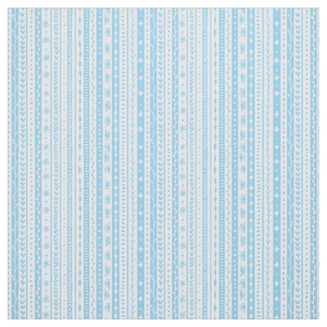 Blommigt doodle rand i baby blue och vitt tyg (Provkarta)