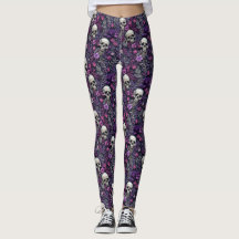 Blommigt Döskallar Lila blommor Gothic Leggings