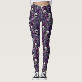 Blommigt Döskallar Lila blommor Gothic Leggings