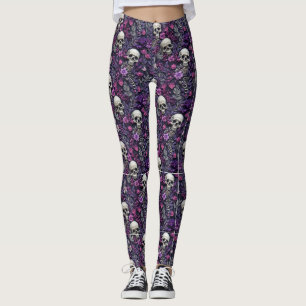 Blommigt Döskallar Lila blommor Gothic Leggings