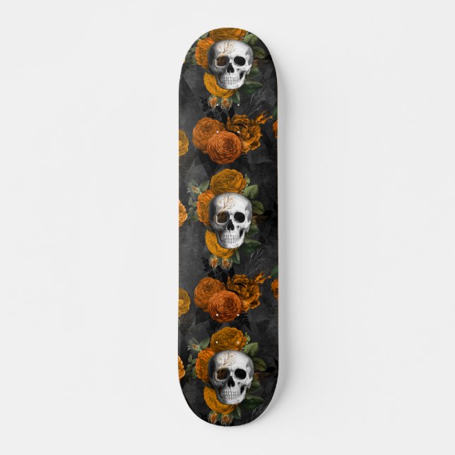 Blommigt Döskalle skateboard (Framsida)