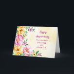 Blommigt Dotter och son i Bröllop-årsdagen Kort<br><div class="desc">Lycklig bröllop-årskort för dotter och son i juridik med blommor från det orustiska land och hjärtfilta versum.</div>