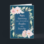 Blommigt Dotter och son i Bröllop-årsdagen Kort<br><div class="desc">Lycklig bröllop-årskort för dotter och son i juridik med vackra vintage-rosa vattenfärgblommor och sentimentala versaler.</div>